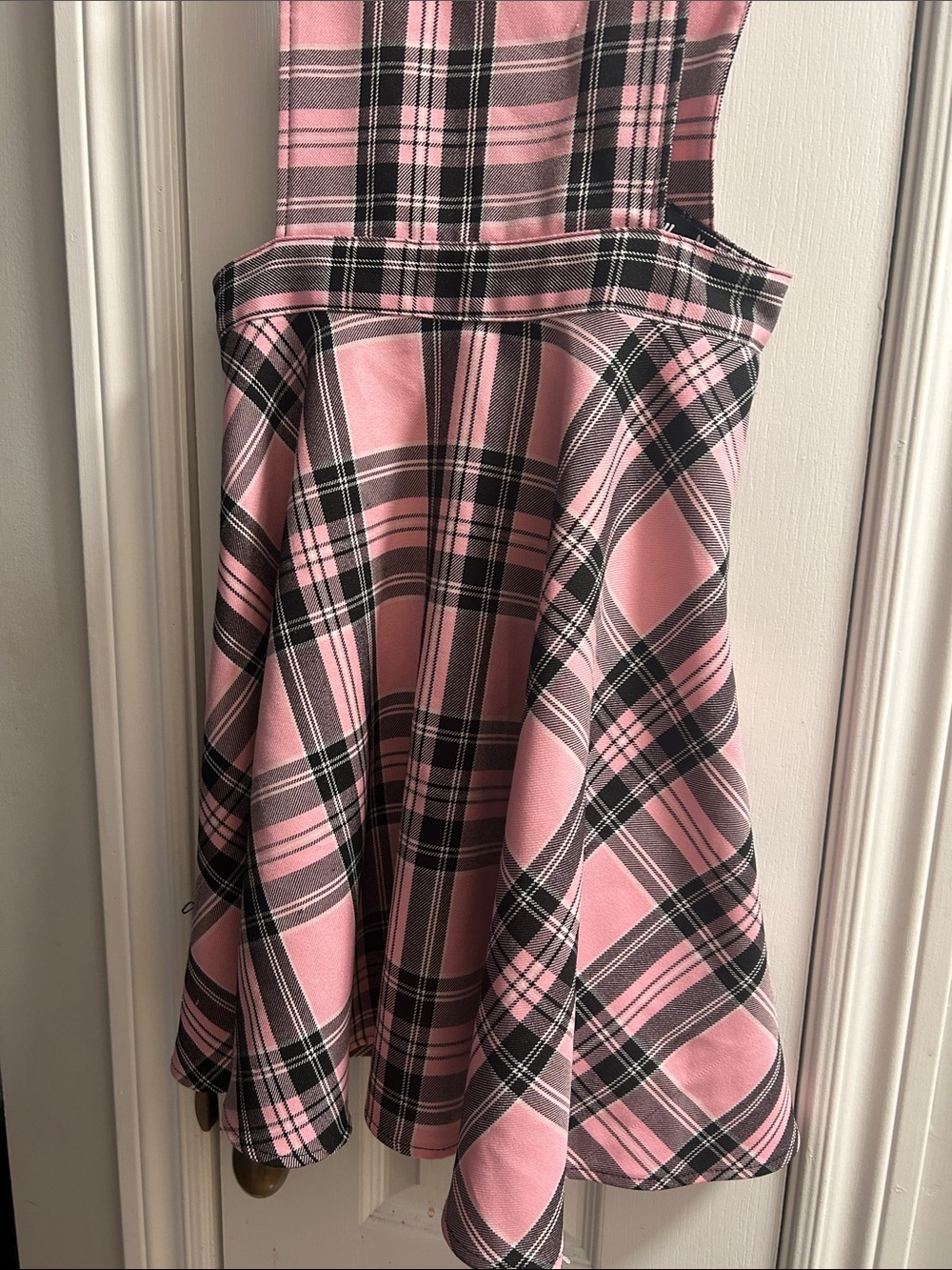 Pink Plaid Pinafore Dress with Adjustable Straps - Picture 3 of 7